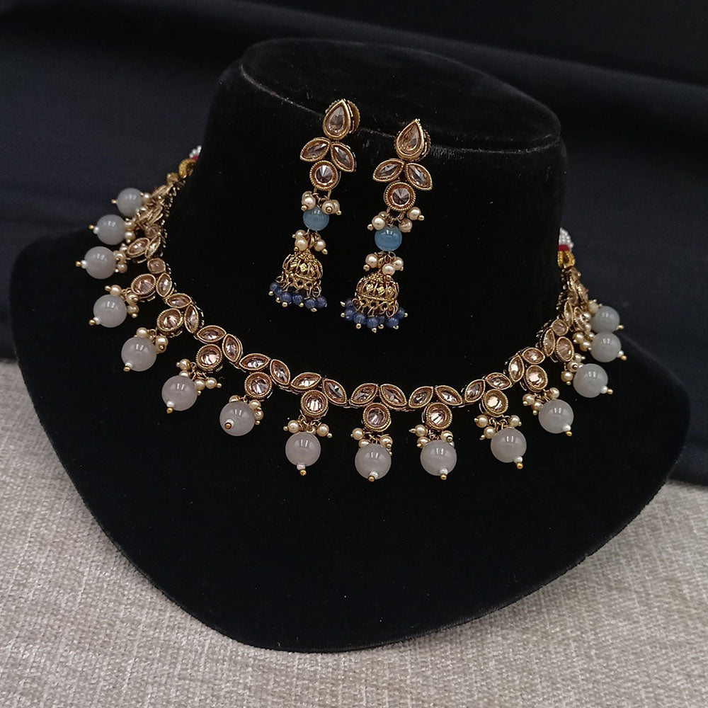 Amoliya Jewels Heritage Crystal Stone Pearl And Beads Choker Necklace Set