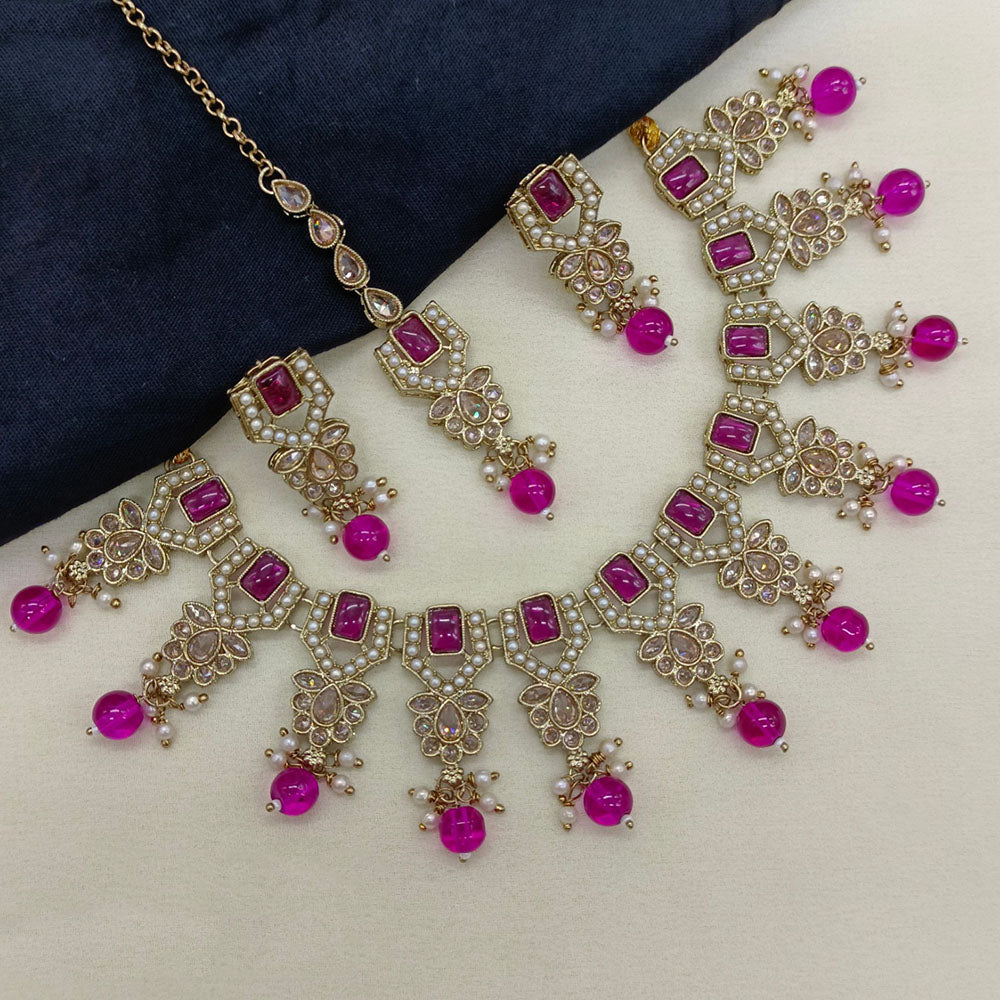 Amoliya Jewels Heritage Crystal Stone Pearl And Beads Choker Necklace Set
