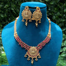 Amoliya Jewels Gold Plated Pota Stone And Pearls Temple Necklace Set