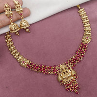 Amoliya Jewels Gold Plated Pota Stone And Pearls Temple Necklace Set