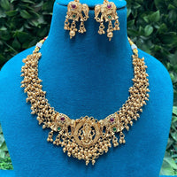 Amoliya Jewels Gold Plated Pota Stone And Pearls Temple Necklace Set