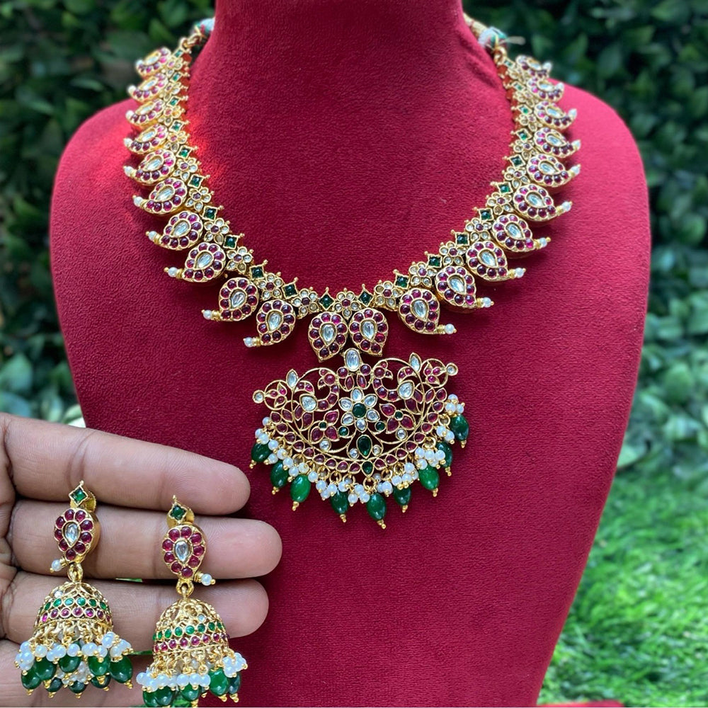Amoliya Jewels Designer Pota Stone Pearl And Beads Necklace Set