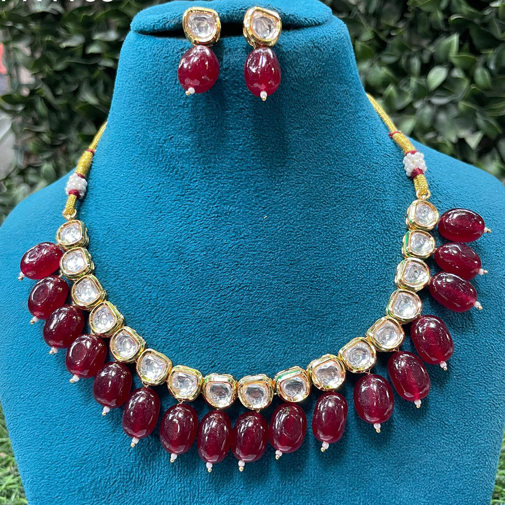 Amoliya Jewels Gold Plated Kundan Stone And Beads Necklace Set