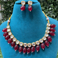 Amoliya Jewels Gold Plated Kundan Stone And Beads Necklace Set
