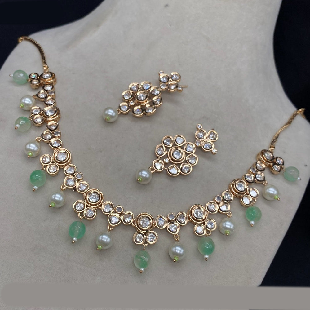 Amoliya Jewels Gold Plated Kundan Stone And Pearl Necklace Set