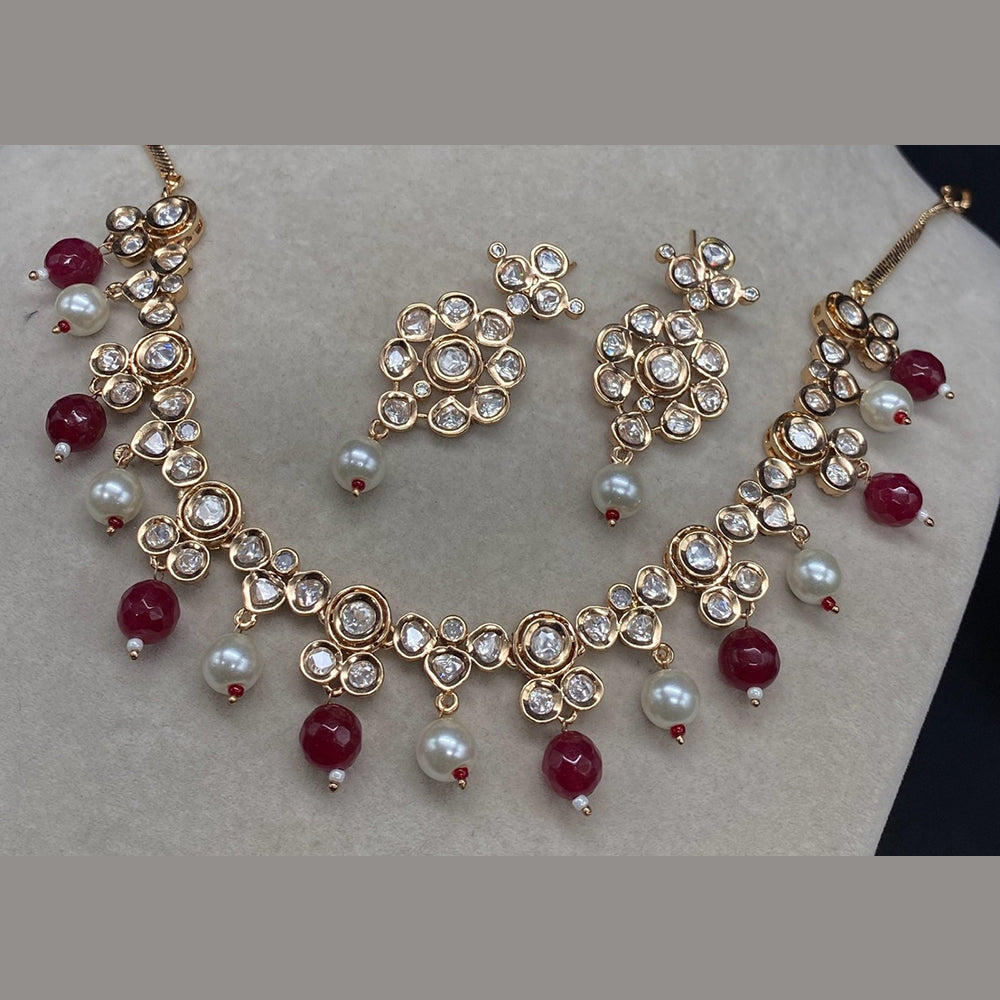 Amoliya Jewels Gold Plated Kundan Stone And Pearl Necklace Set