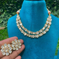 Amoliya Jewels Gold Plated Kundan Stone Double Layer Necklace Set