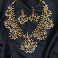 Amoliya Jewels Designer Pota Stone Pearl And Beads Necklace Set