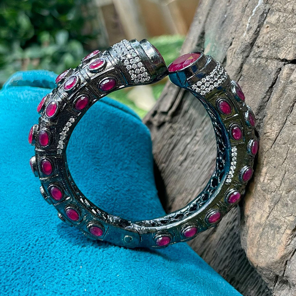 Amoliya Jewels Oxidised Plated Crystal Stone Kada