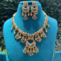 Amoliya Jewels Designer Pota Stone And Beads Necklace Set