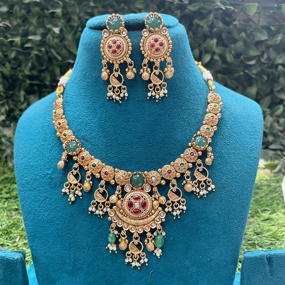 Amoliya Jewels Designer Pota Stone And Beads Necklace Set