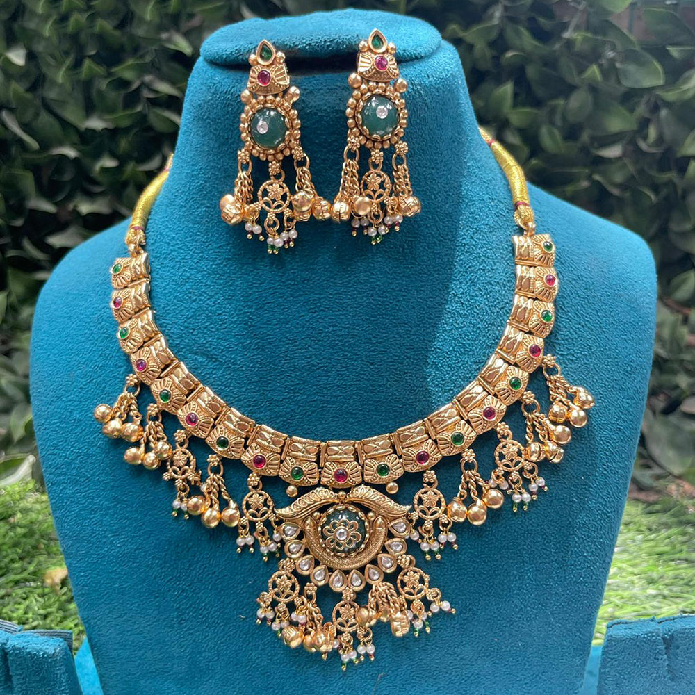 Amoliya Jewels Designer Pota Stone And Beads Necklace Set