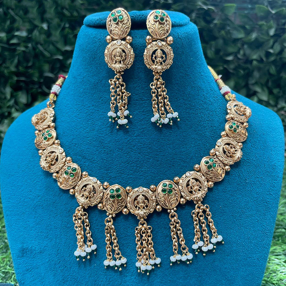 Amoliya Jewels Designer Pota Stone And Beads Necklace Set