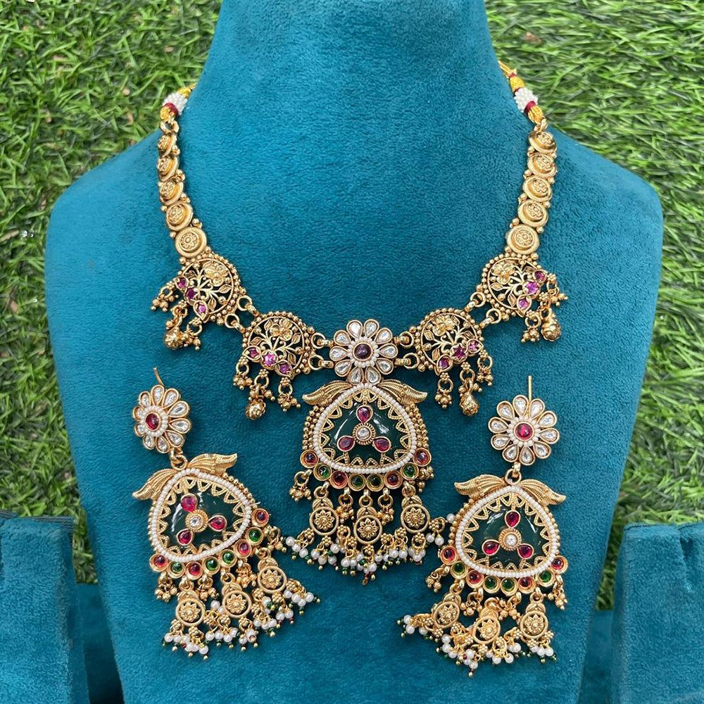 Amoliya Jewels Designer Pota Stone And Beads Necklace Set