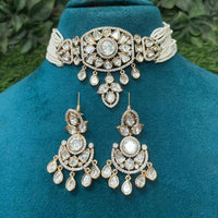 Amoliya Jewels Royal Polki Kundan Stone And Pearl Choker Necklace Set