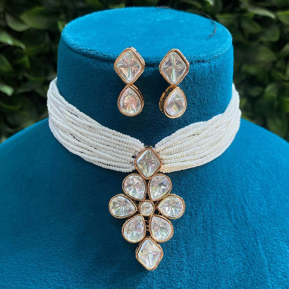 Amoliya Jewels Royal Polki Kundan Stone And Pearl Choker Necklace Set