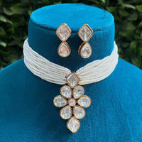 Amoliya Jewels Royal Polki Kundan Stone And Pearl Choker Necklace Set