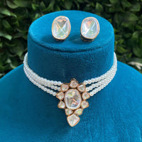 Amoliya Jewels Royal Polki Kundan Stone And Pearl Choker Necklace Set