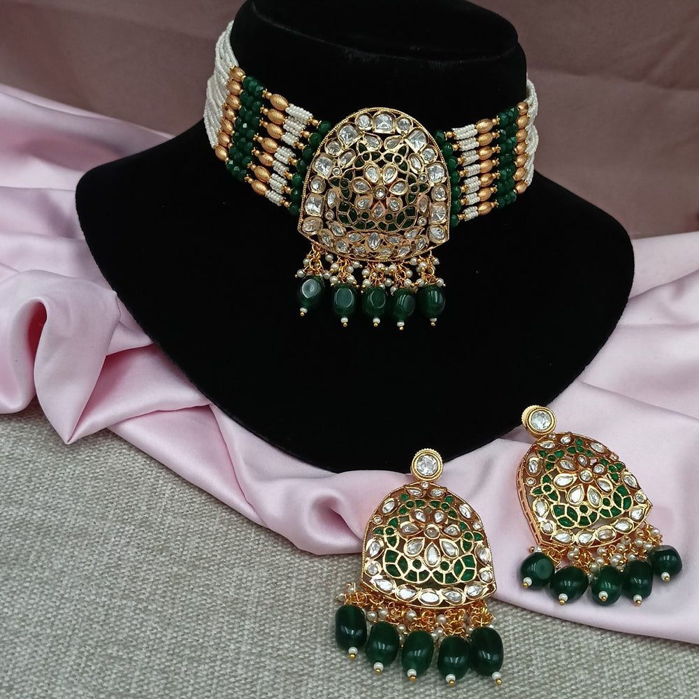 Amoliya Jewels Beautiful Polki Kundan Stone And Beads Choker Necklace Set