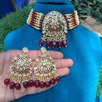 Amoliya Jewels Beautiful Polki Kundan Stone And Beads Choker Necklace Set