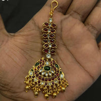 Amoliya Jewels South Indian Style Pota Stone And Pearl Maangtikka