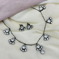 Amoliya Jewels Royal Black Polish Polki Kundan Stone Necklace Set