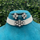 Amoliya Jewels Royal Black Polish Polki Kundan Stone And Pearl Choker Necklace Set