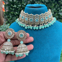 Amoliya Jewels Trendy Crystal Stone And Beads Designer Choker Necklace Set