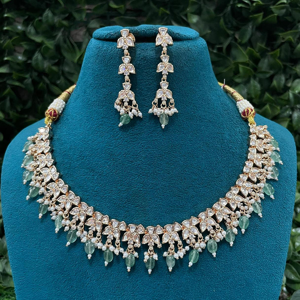 Amoliya Jewels Party Wear Polki Kundan Stone And Beads Necklace Set