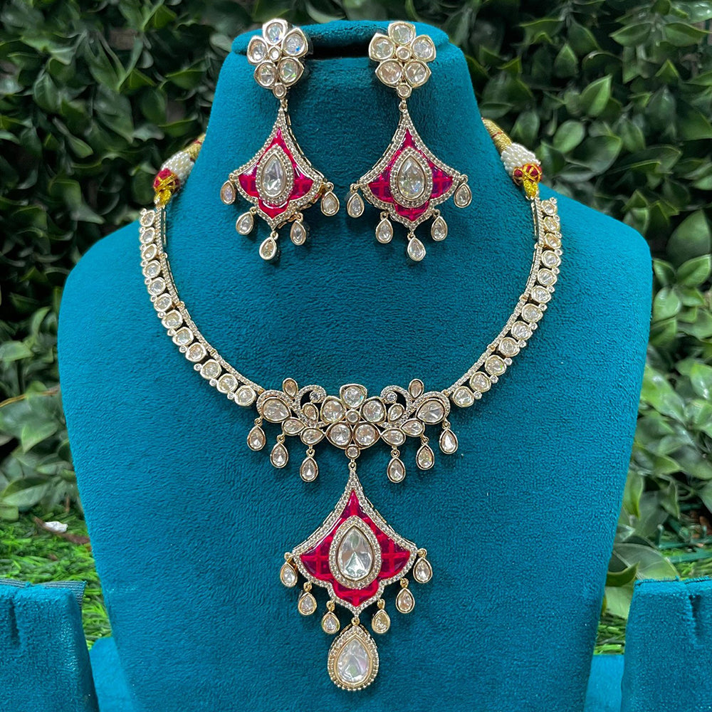Amoliya Jewels Graceful Polki Kundan Stone Designer Necklace Set