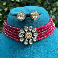 Amoliya Jewels Designer Pota Stone And Beads Choker Necklace Set