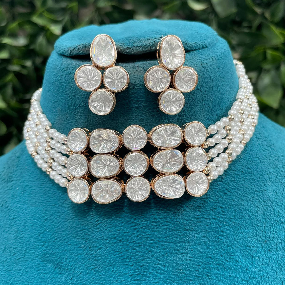 Amoliya Jewels Traditional Polki Kundan And Pearl Choker Necklace Set For Women