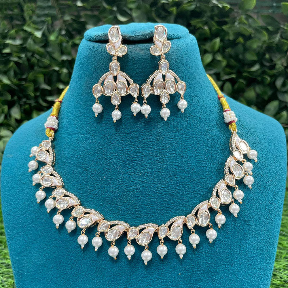 Amoliya Jewels Classic Polki Kundan Stone And Beads Necklace Set For Women