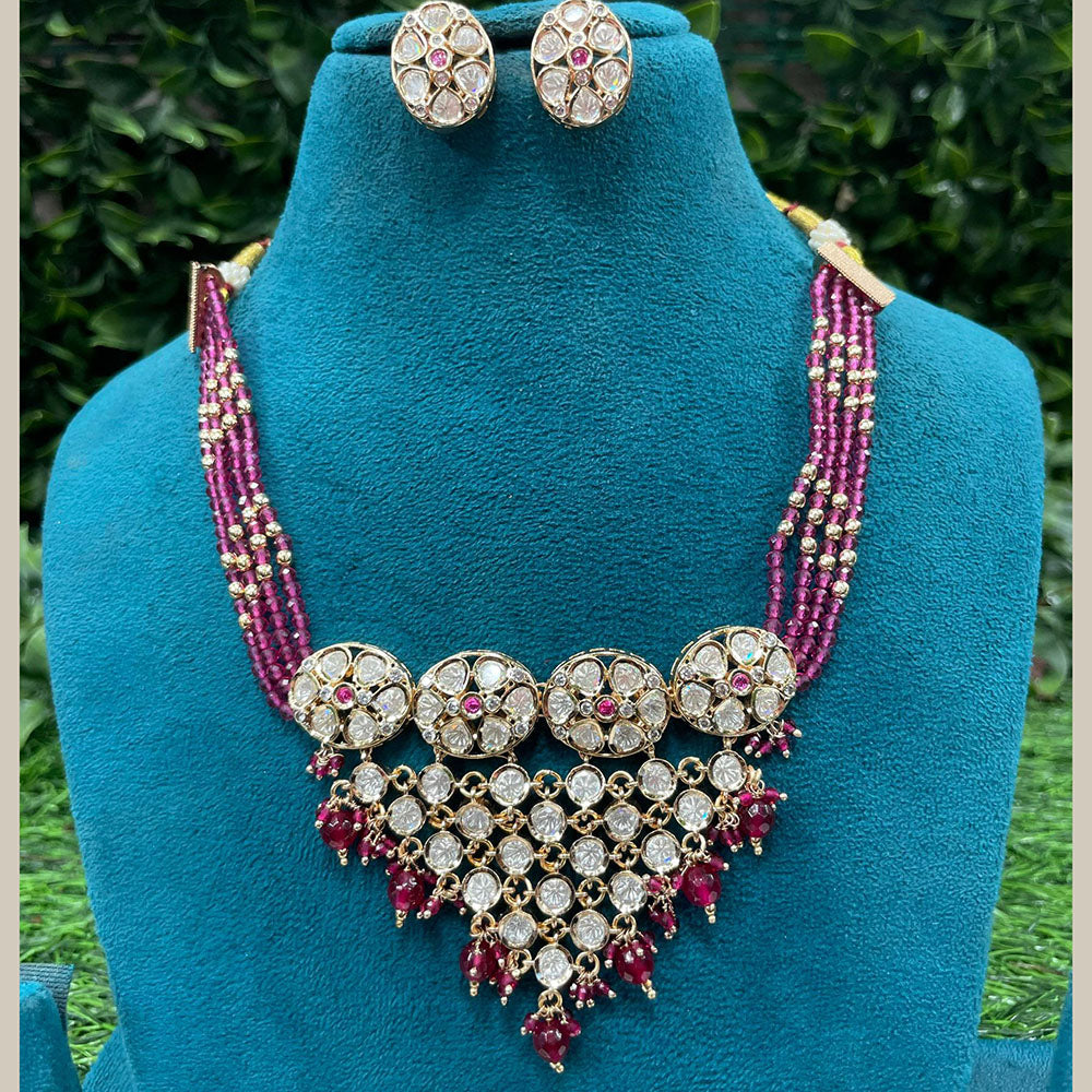 Amoliya Jewels Classic Polki Kundan Stone And Beads Necklace Set For Women