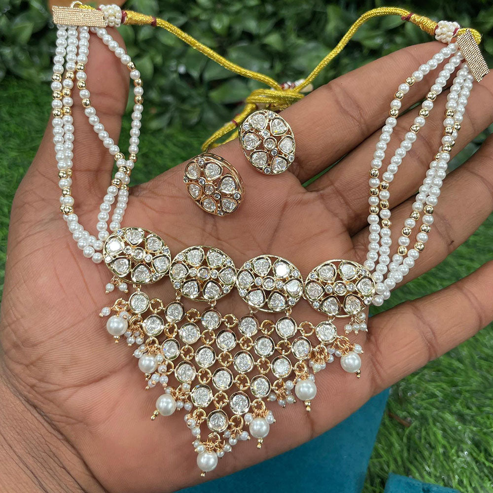 Amoliya Jewels Classic Polki Kundan Stone And Beads Necklace Set For Women