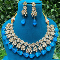 Amoliya Jewels Classic Polki Kundan Stone And Beads Necklace Set For Women