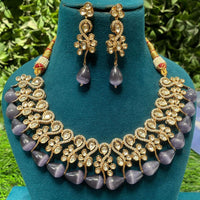 Amoliya Jewels Classic Polki Kundan Stone And Beads Necklace Set For Women