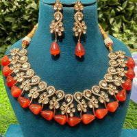 Amoliya Jewels Classic Polki Kundan Stone And Beads Necklace Set For Women