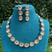 Amoliya Jewels 2 Tone Plated Kundan And Austrian Stone Traditional Necklace Set