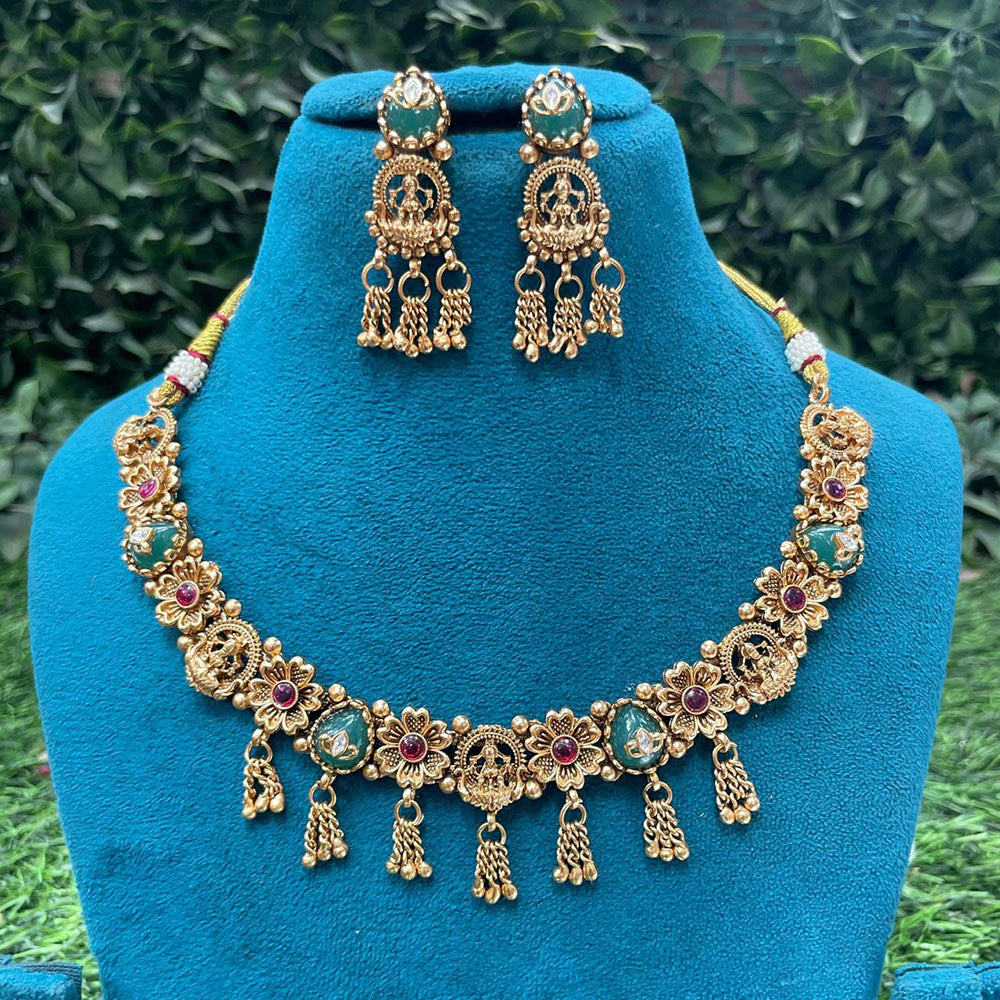 Amoliya Jewels Premium Pota Stone And Pearl Necklace Set 