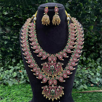 Amoliya Jewels Premium Pota Stone And Pearl Double Necklace Set 