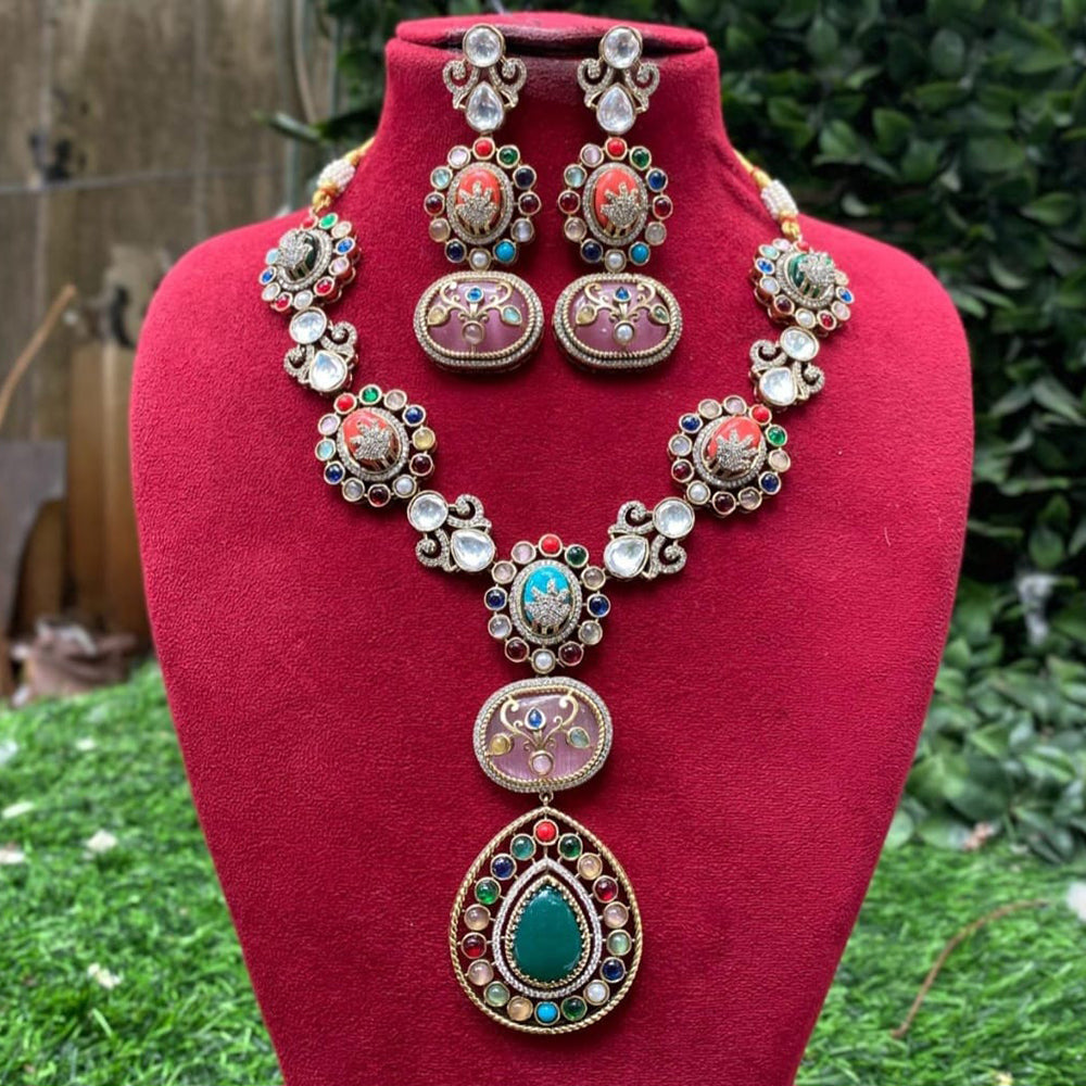 Amoliya Jewels Heritage Multi Color Pota Stone And Austrian Stone Necklace Set