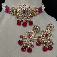 Amoliya Jewels Classic Polki Kundan Stone And Pearl Choker Necklace Set