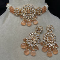 Amoliya Jewels Classic Polki Kundan Stone And Pearl Choker Necklace Set