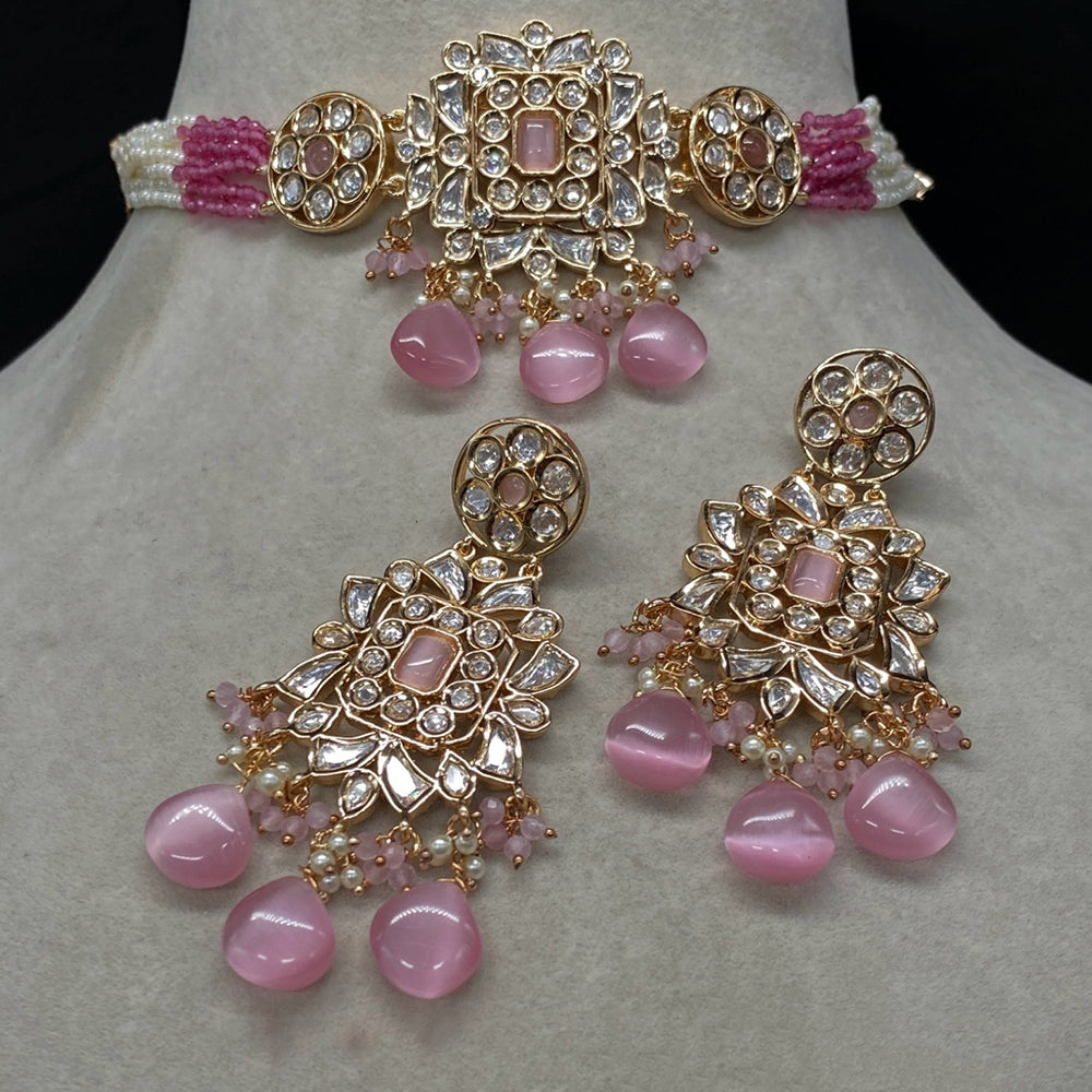 Amoliya Jewels Classic Polki Kundan Stone And Pearl Choker Necklace Set