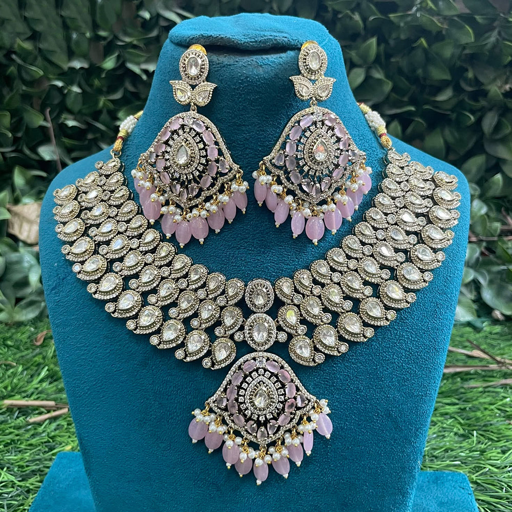 Amoliya Jewels Classic Polki Kundan Stone And Pearl Necklace Set For Women