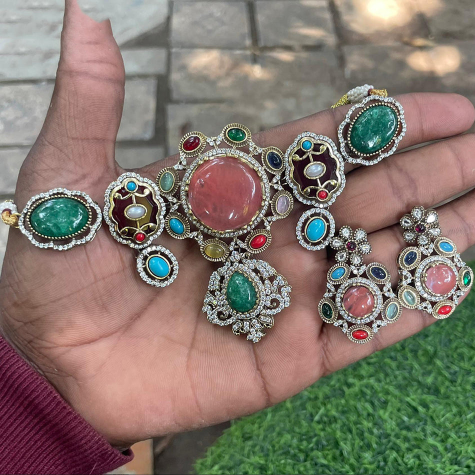 Amoliya Jewels Royal Pota Stone Choker Necklace Set – JewelEMarket