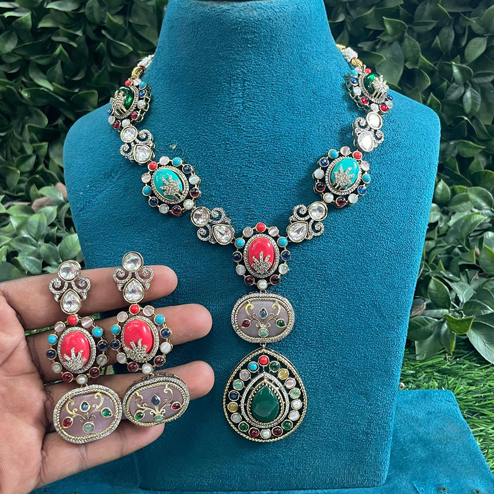 Amoliya Jewels Classic Polki Kundan Stone Necklace Set For Women