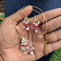 Amoliya Jewels Polki Kundan Stone And Pearl Chain Pendant Set