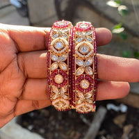 Amoliya Jewels Designer Polki Kundan And Pearl Opneable Bangles Set